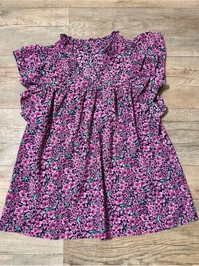 Pink Floral Flutter Sleeve Top